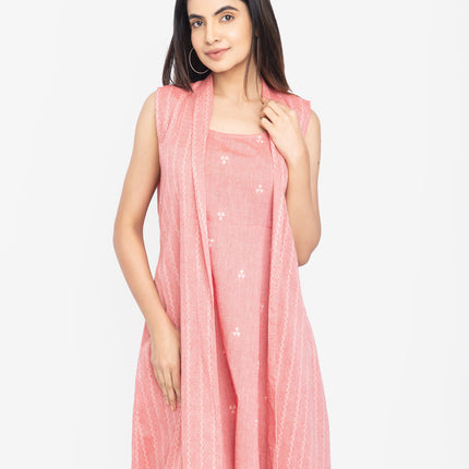 Blush Layered Kurta Set with Long Jacket