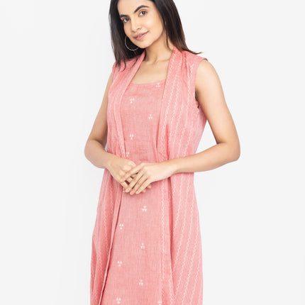 Blush Layered Kurta Set with Long Jacket