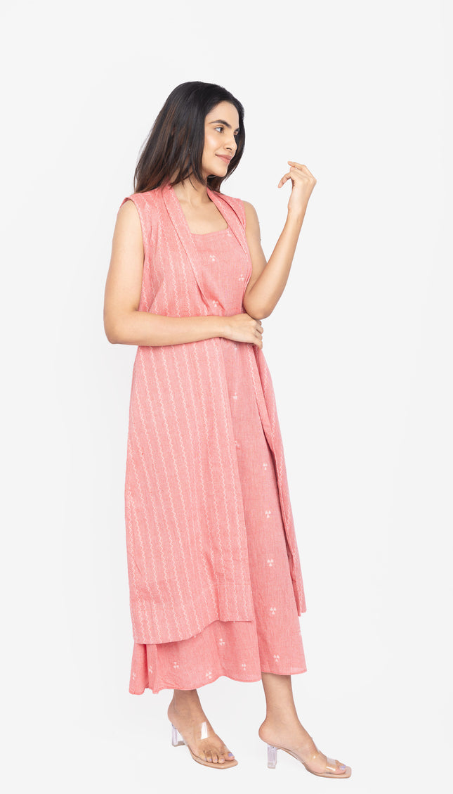 Blush Layered Kurta Set with Long Jacket
