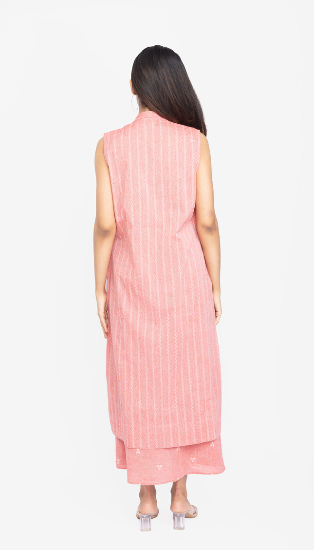 Blush Layered Kurta Set with Long Jacket