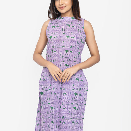Lavender/Blush Folk-Print Straight Kurta Set