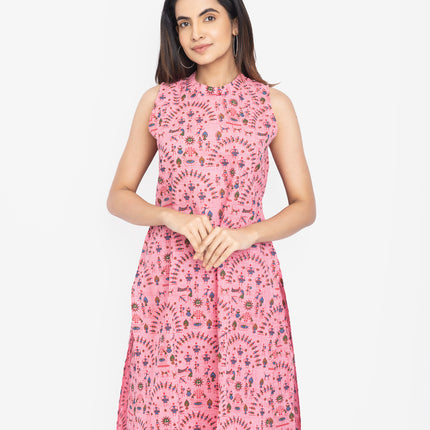 Lavender/Blush Folk-Print Straight Kurta Set