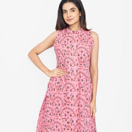 Lavender/Blush Folk-Print Straight Kurta Set