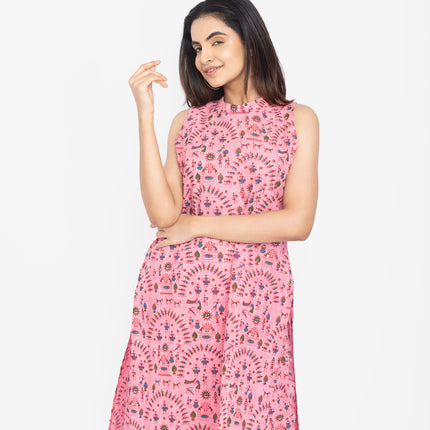 Lavender/Blush Folk-Print Straight Kurta Set