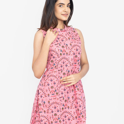 Lavender/Blush Folk-Print Straight Kurta Set