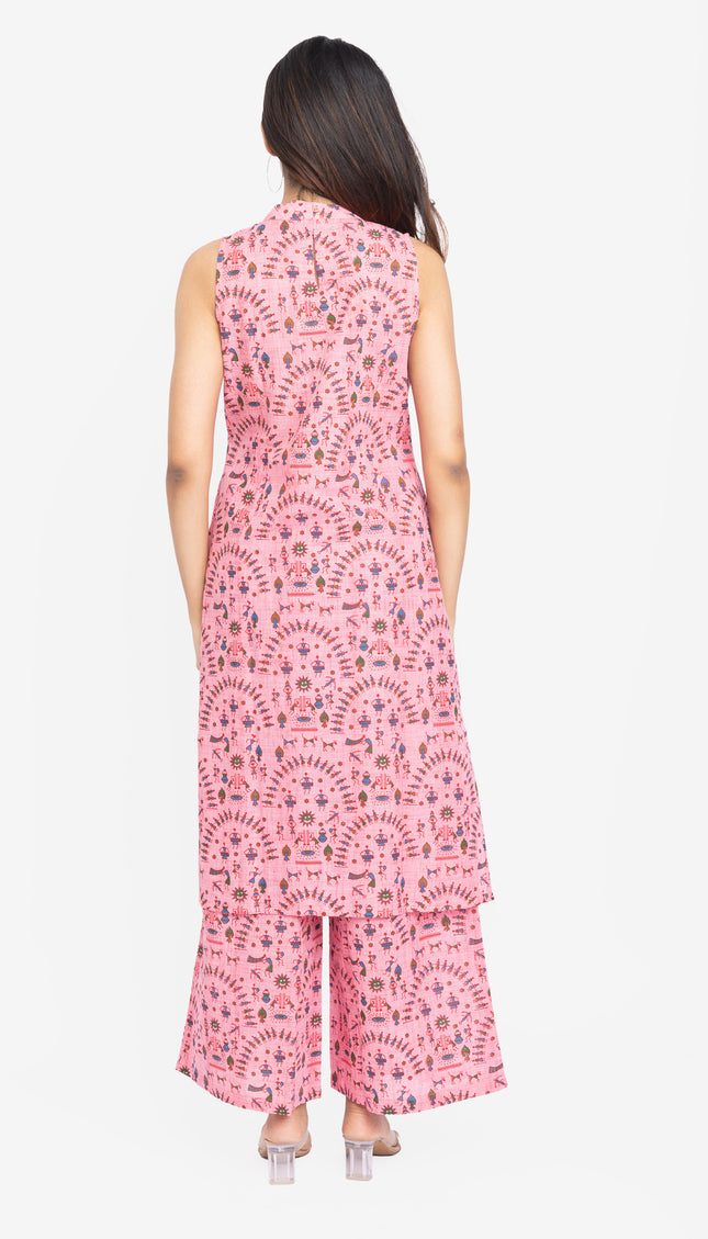 Lavender/Blush Folk-Print Straight Kurta Set