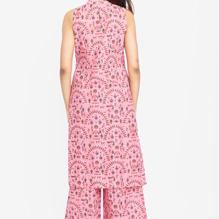 Lavender/Blush Folk-Print Straight Kurta Set