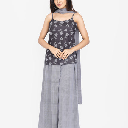 Midnight Bloom Strap Kurta with Korean Flare Pants