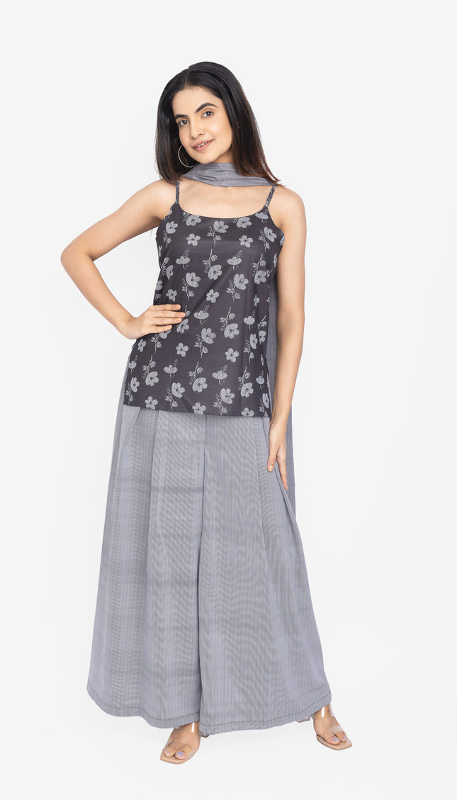 Midnight Bloom Strap Kurta with Korean Flare Pants