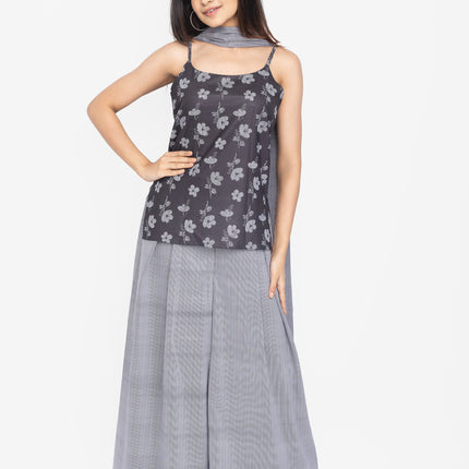 Midnight Bloom Strap Kurta with Korean Flare Pants