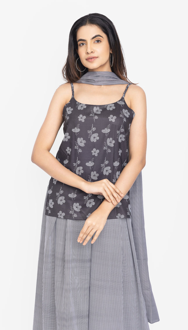 Midnight Bloom Strap Kurta with Korean Flare Pants