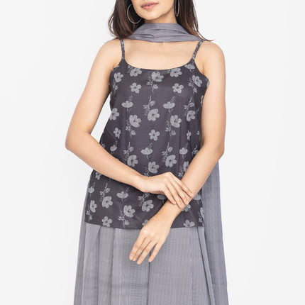 Midnight Bloom Strap Kurta with Korean Flare Pants