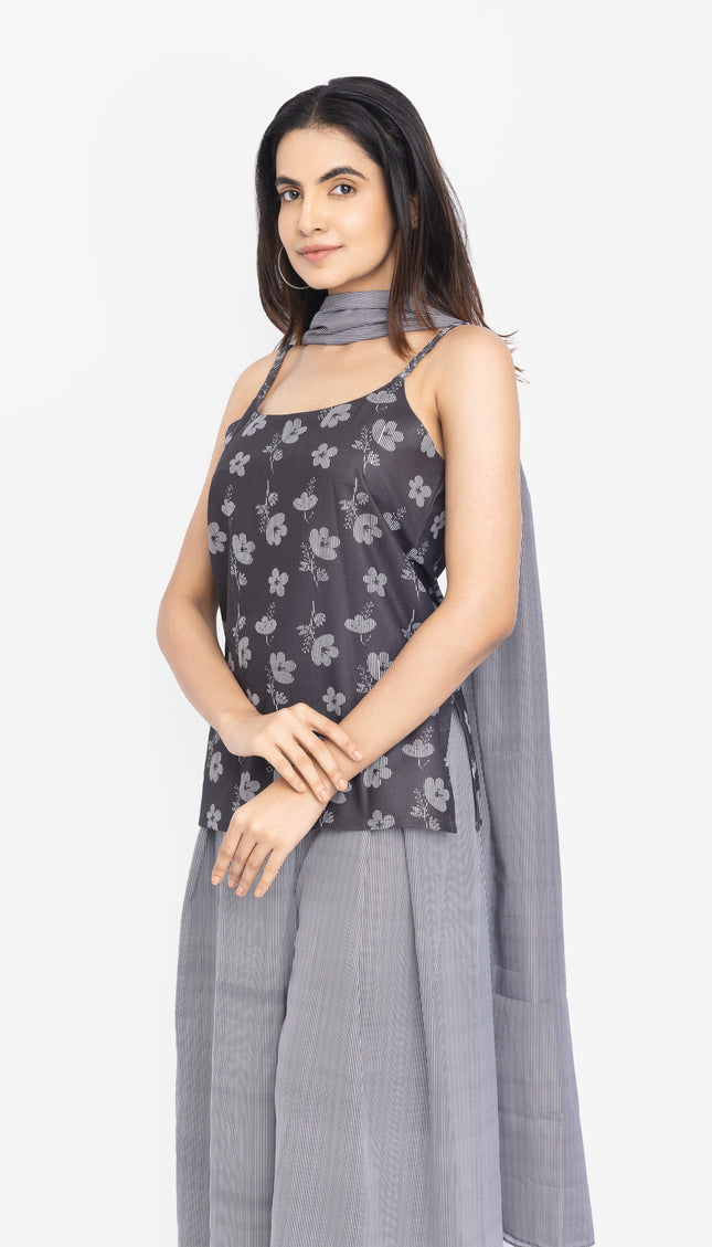 Midnight Bloom Strap Kurta with Korean Flare Pants