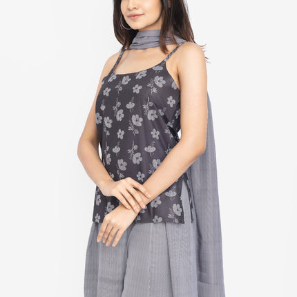 Midnight Bloom Strap Kurta with Korean Flare Pants