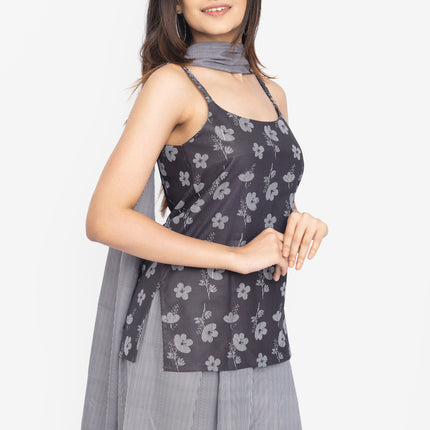 Midnight Bloom Strap Kurta with Korean Flare Pants
