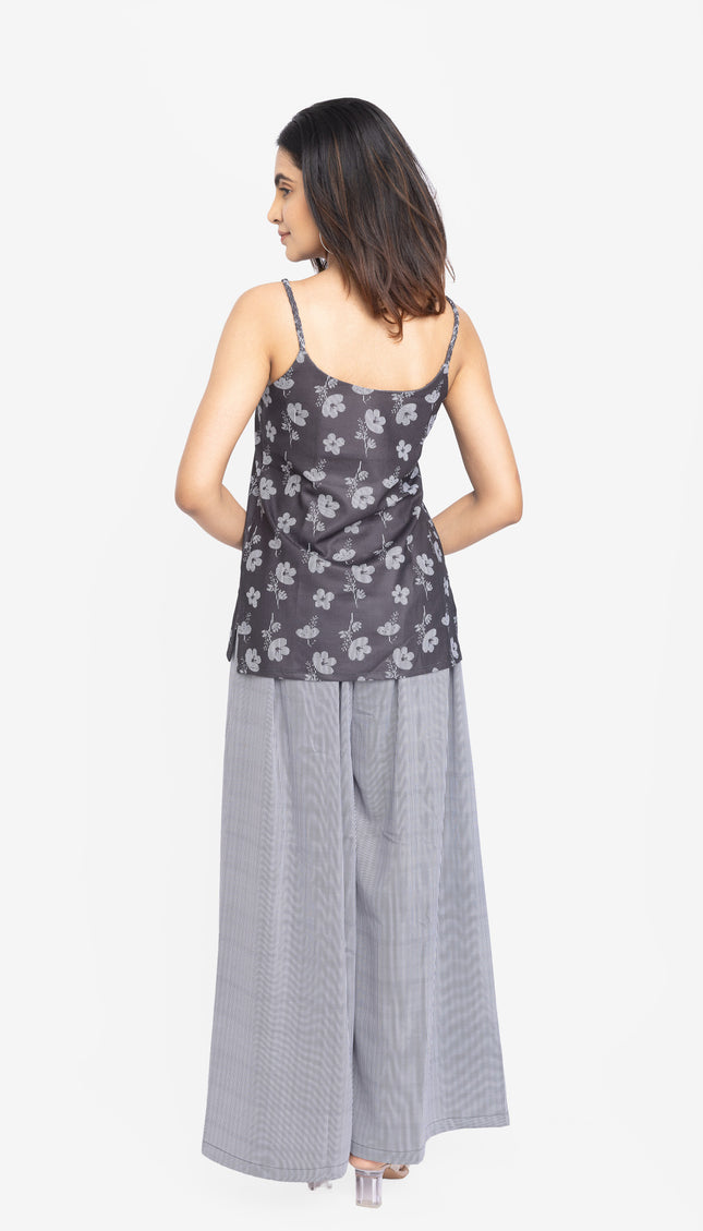Midnight Bloom Strap Kurta with Korean Flare Pants