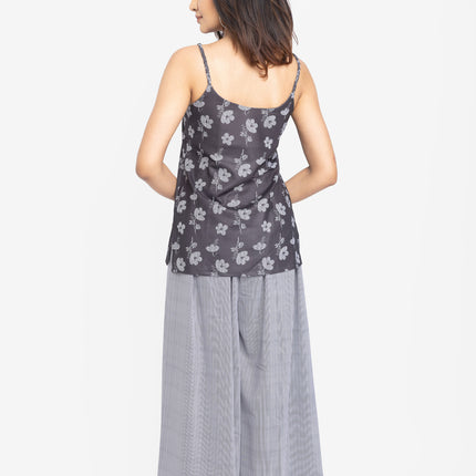 Midnight Bloom Strap Kurta with Korean Flare Pants