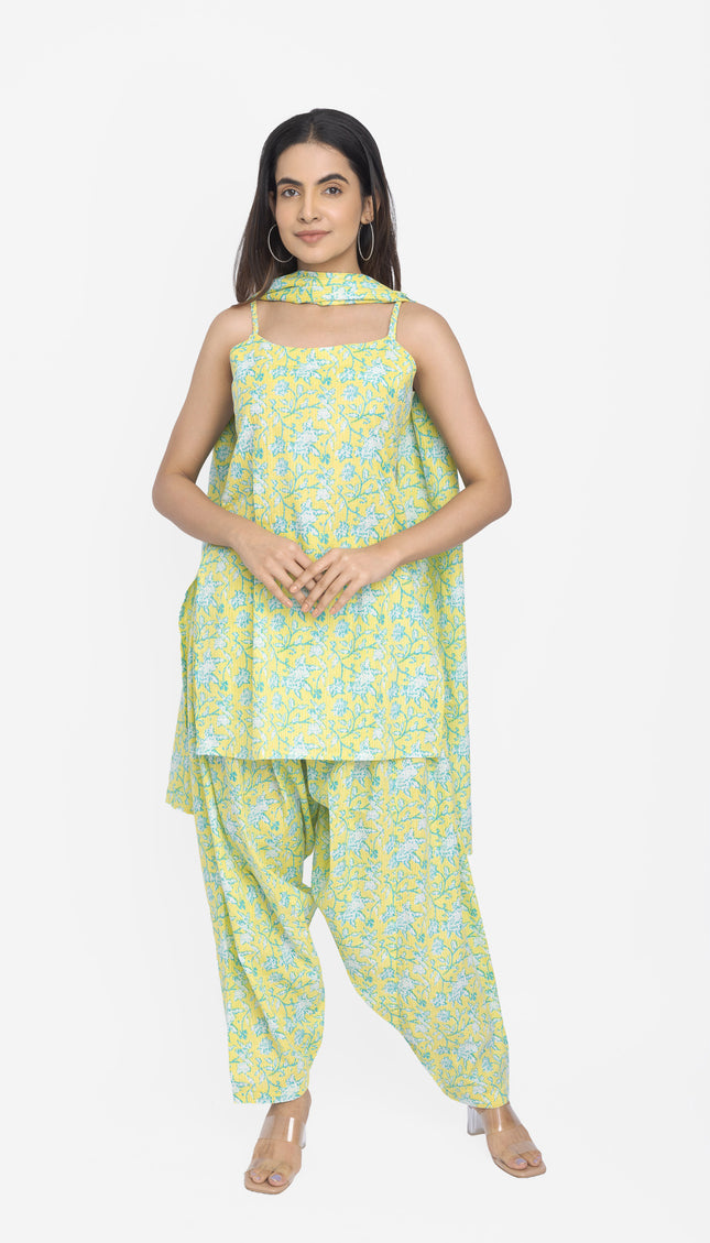 Lime Meadow Sleeveless Kurta & Pant Set with Dupatta