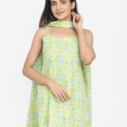 Lime Meadow Sleeveless Kurta & Pant Set with Dupatta