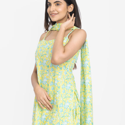 Lime Meadow Sleeveless Kurta & Pant Set with Dupatta