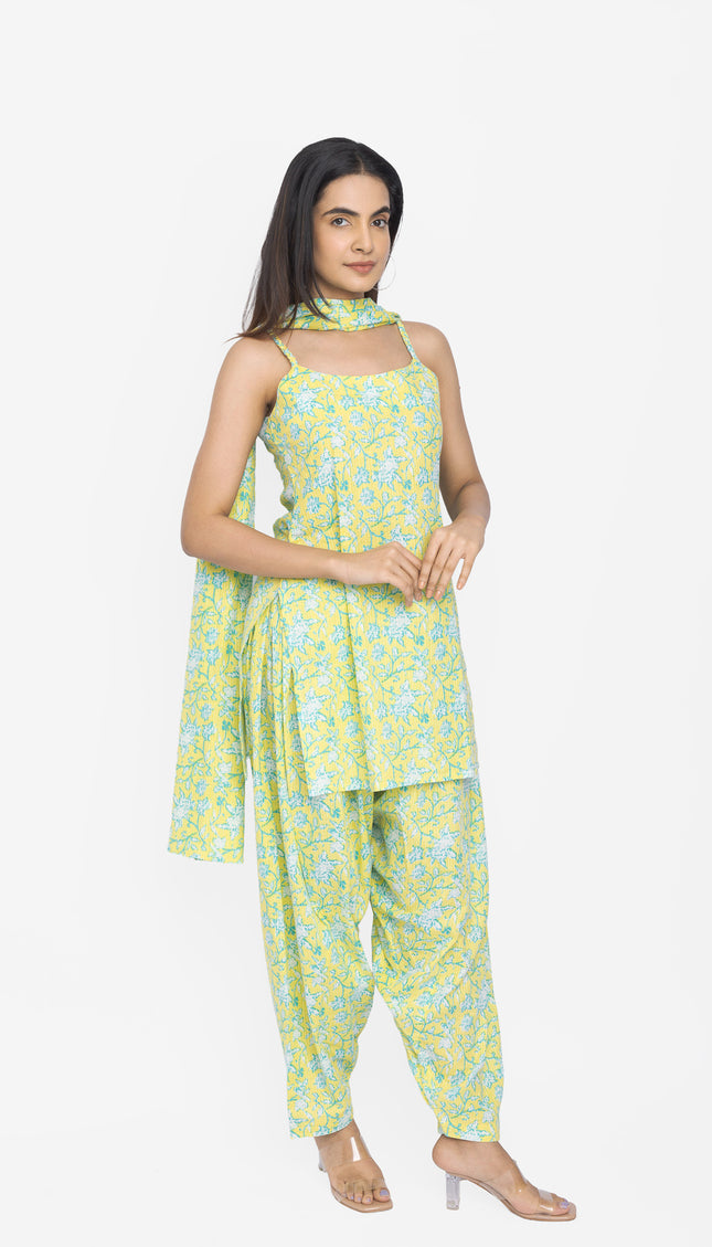 Lime Meadow Sleeveless Kurta & Pant Set with Dupatta