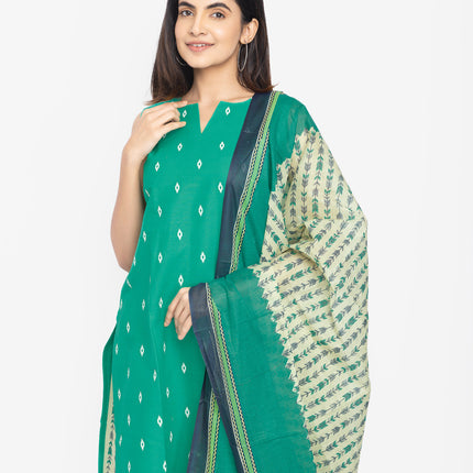 Teal Ikat Bloom Kurta, Palazzo & Dupatta Set