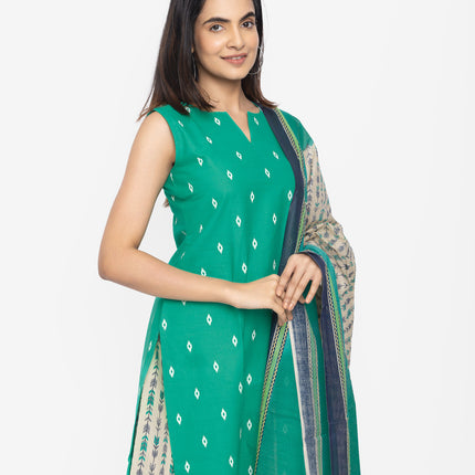 Teal Ikat Bloom Kurta, Palazzo & Dupatta Set