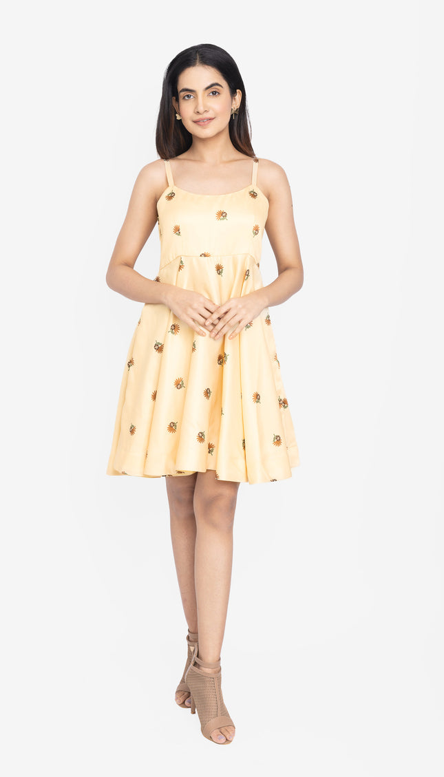 Sunlit Bloom Strap Fit & Flare Dress