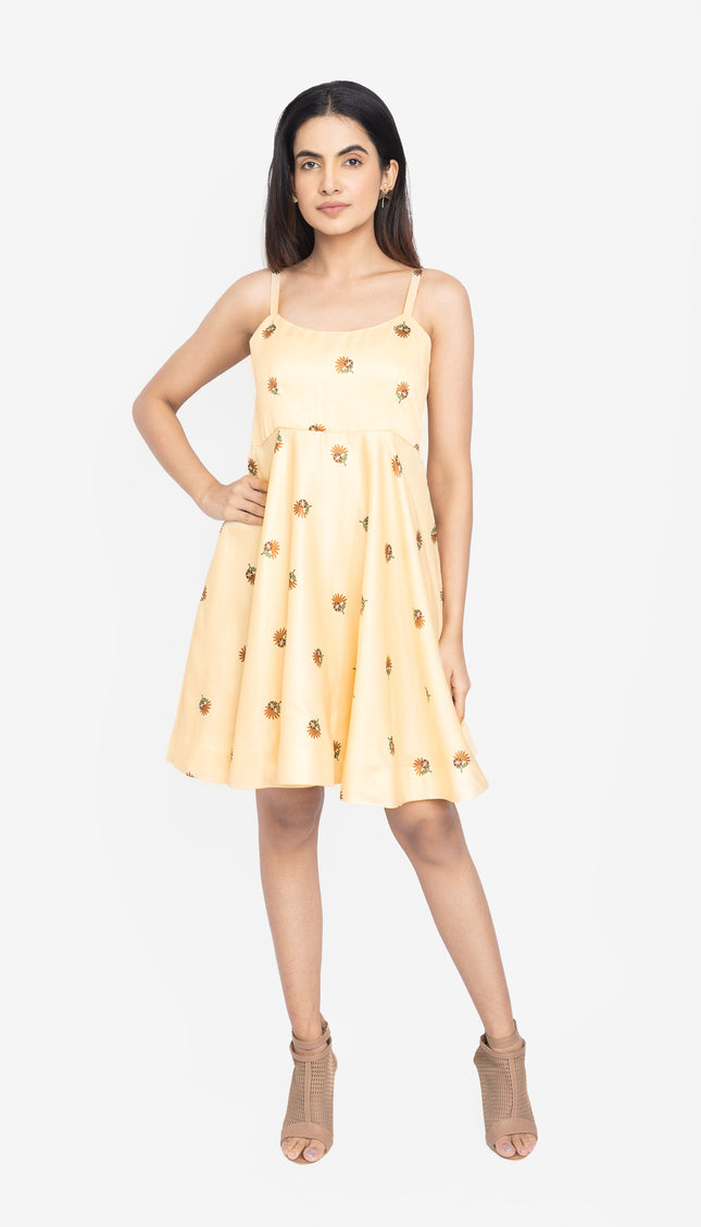 Sunlit Bloom Strap Fit & Flare Dress