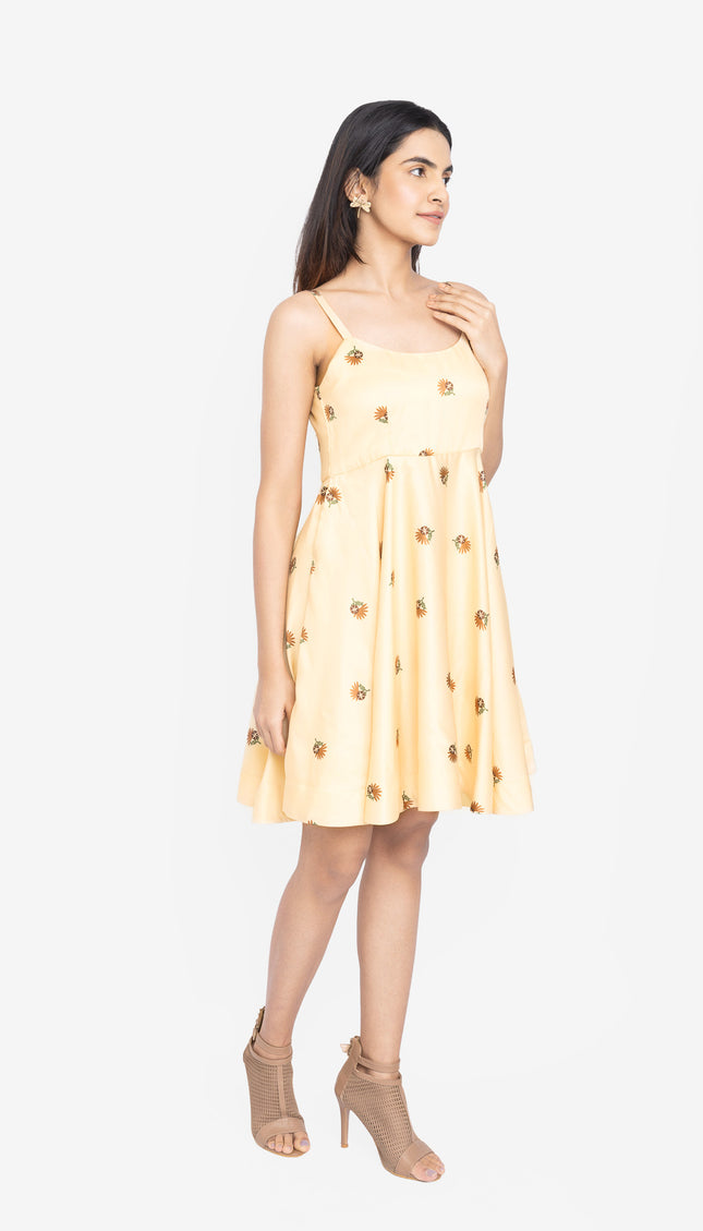 Sunlit Bloom Strap Fit & Flare Dress