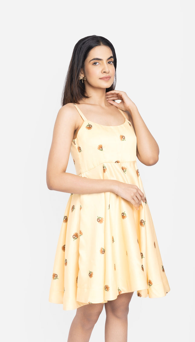 Sunlit Bloom Strap Fit & Flare Dress