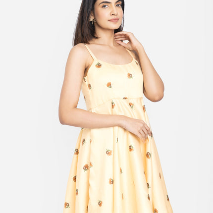 Sunlit Bloom Strap Fit & Flare Dress