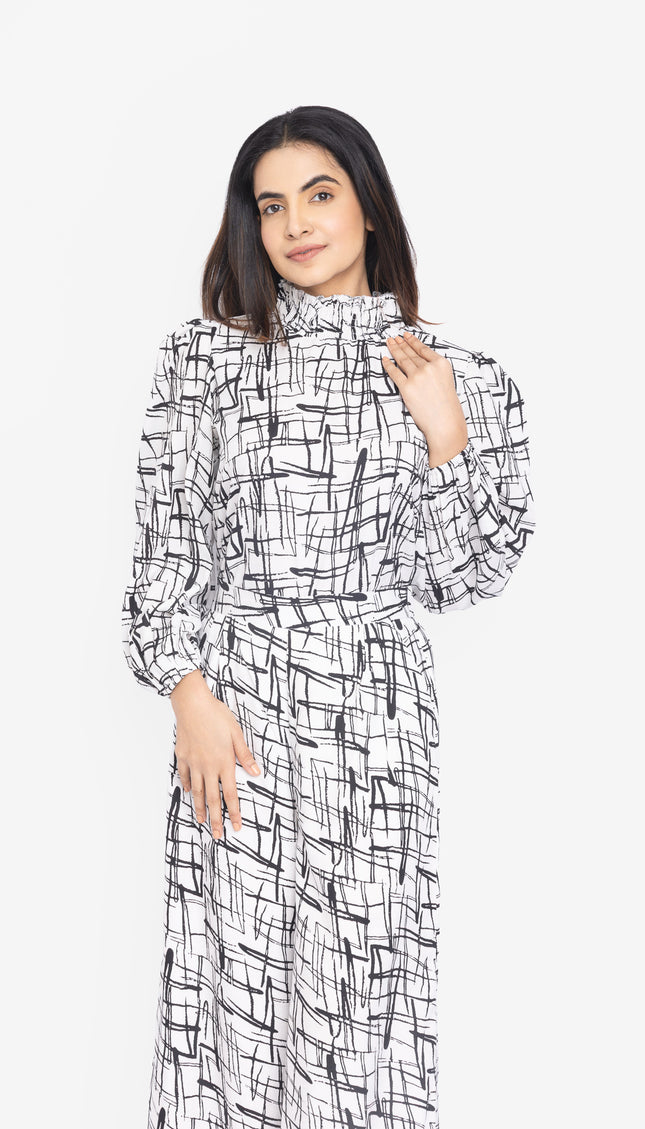 Monochrome Scribble High-Neck Co-ord Set