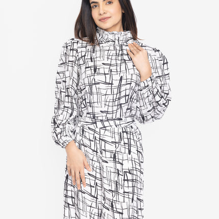 Monochrome Scribble High-Neck Co-ord Set