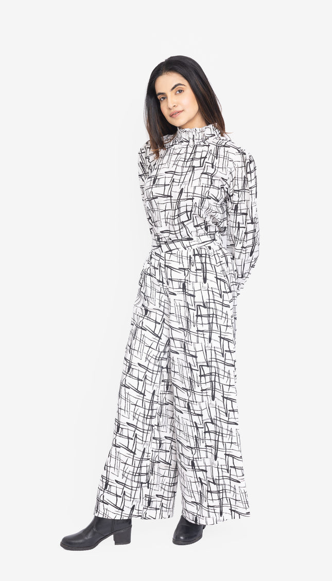Monochrome Scribble High-Neck Co-ord Set