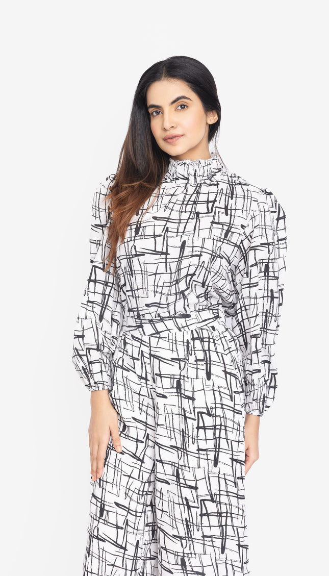 Monochrome Scribble High-Neck Co-ord Set