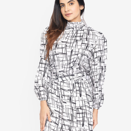 Monochrome Scribble High-Neck Co-ord Set