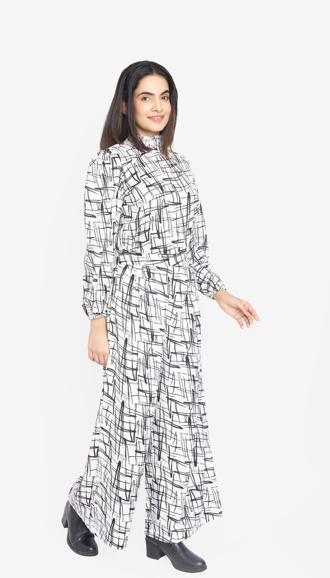 Monochrome Scribble High-Neck Co-ord Set