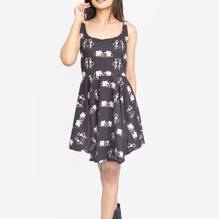 Midnight Folk Strap Balloon Fit Dress
