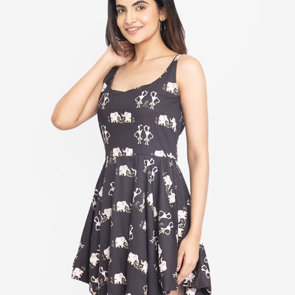 Midnight Folk Strap Balloon Fit Dress