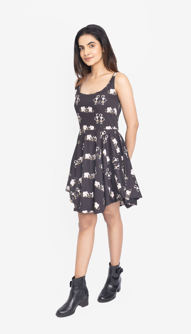 Midnight Folk Strap Balloon Fit Dress
