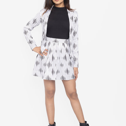 Monochrome Linear Blazer Skirt Co-Ord Set