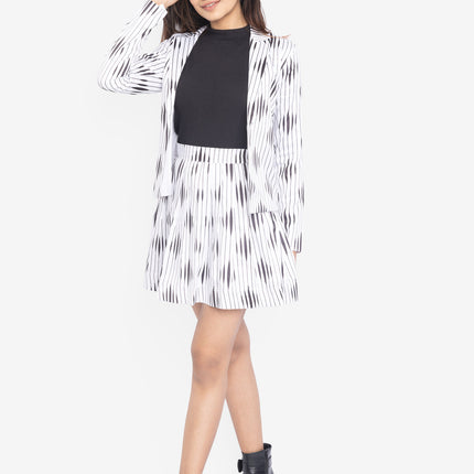 Monochrome Linear Blazer Skirt Co-Ord Set