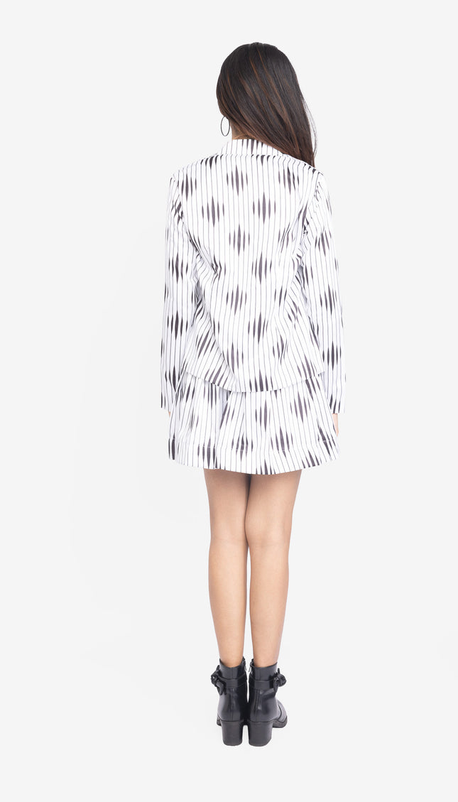 Monochrome Linear Blazer Skirt Co-Ord Set