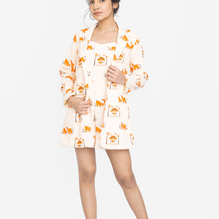 Ivory Folk Motif Jacket Dress Co-ord Set