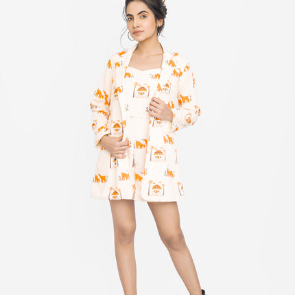 Ivory Folk Motif Jacket Dress Co-ord Set
