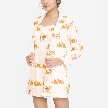 Ivory Folk Motif Jacket Dress Co-ord Set