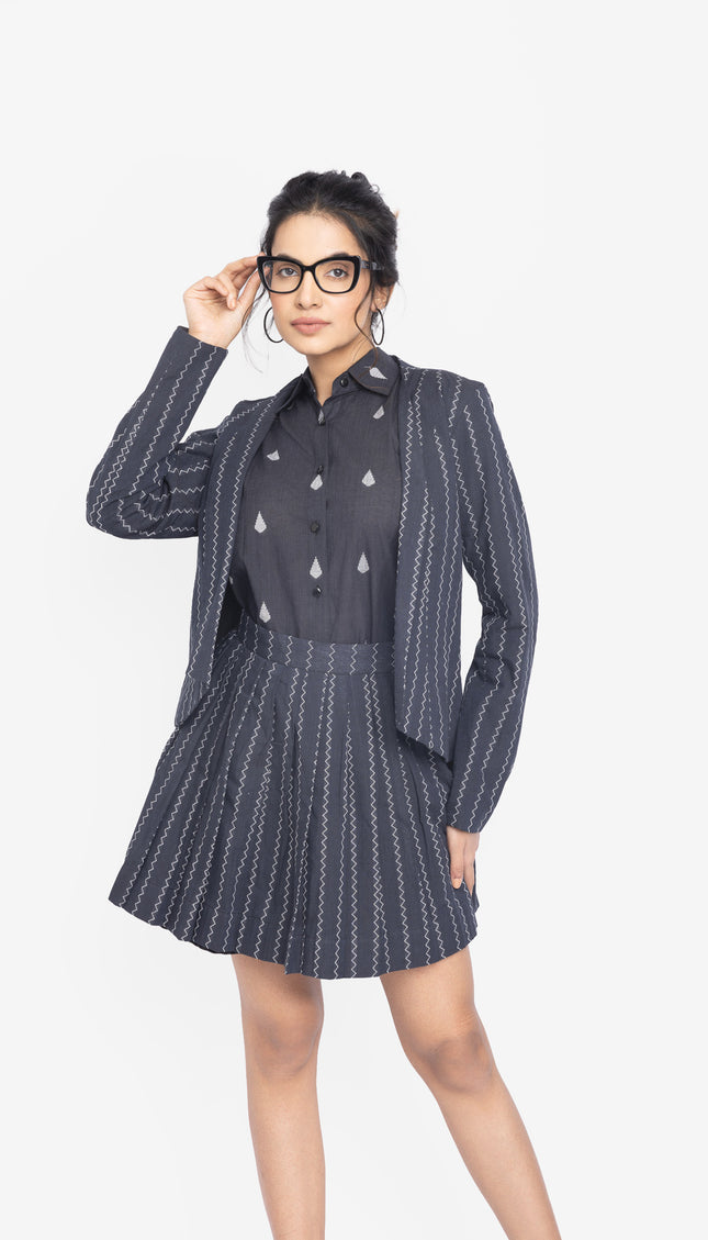 Charcoal Zigzag Blazer Skirt Co-Ord Set