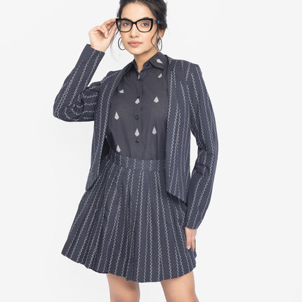 Charcoal Zigzag Blazer Skirt Co-Ord Set