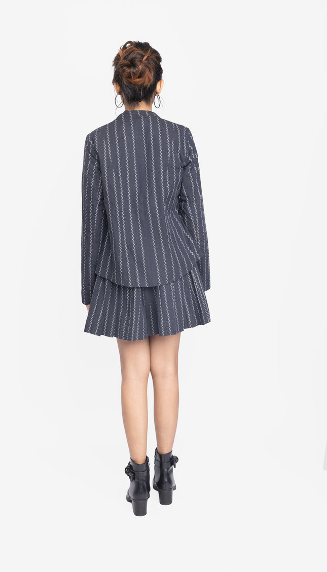Charcoal Zigzag Blazer Skirt Co-Ord Set